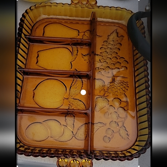 INDIANA GLASS AMBER DEPRESSION DIVIDED RELISH TRAY FRUIT PLATTER - Picture 6 of 16